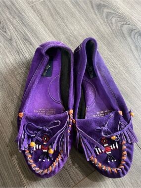 Purple Beaded Fringe Women's Moccasins